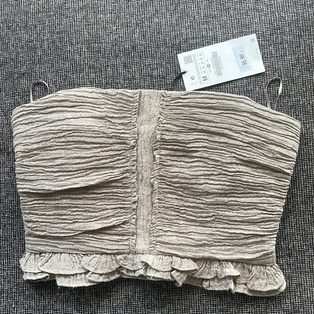 NWT Zara taupe ruffle crop top